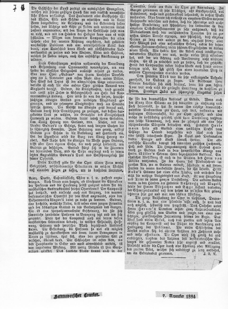 Review of Gudrun premiere, Hannoverscher Courier (7 Nov 1884)