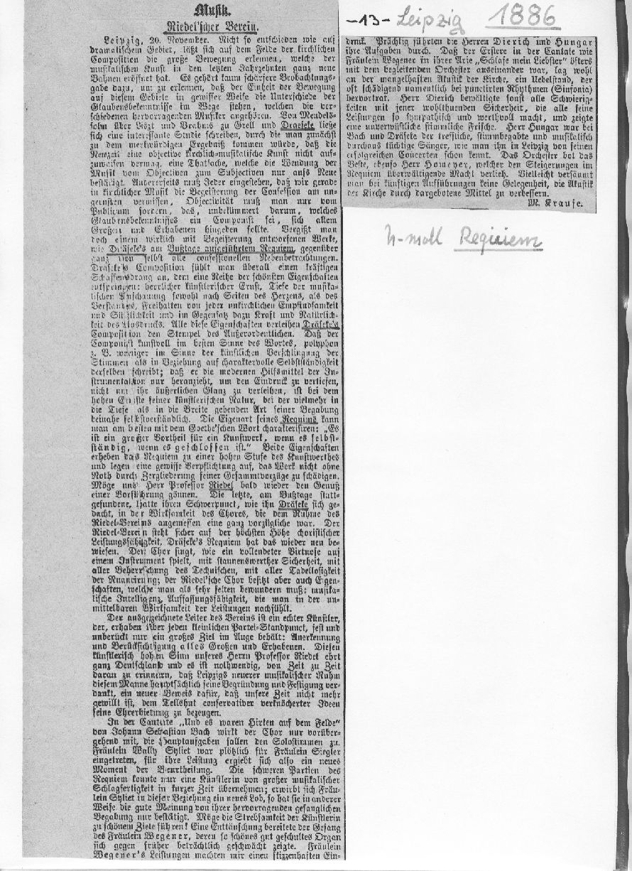 Dresdner Tageblatt, Leipziger Tageblatt: 1886 Requiem H-moll