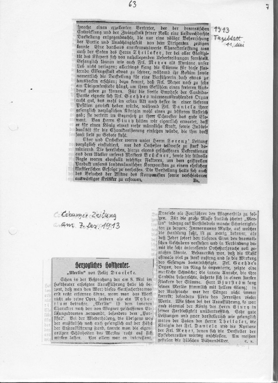 Oper Merlin (Coburger Zeitung, 7 Dec 1913) 