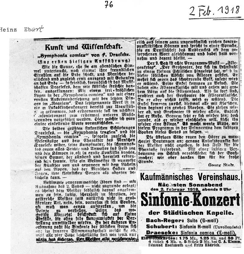 Symphonia comica, Auffhrung in Kaufmnnisches Vereinshaus, Dresden (von Georg Stolz, 2 Feb 1918) 