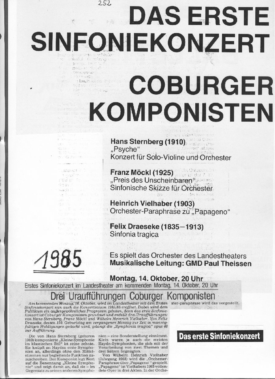Sinfoniekonzert: Coburger Komponisten. Programheft des Landestheaters Coburg (14 Okt 1985)