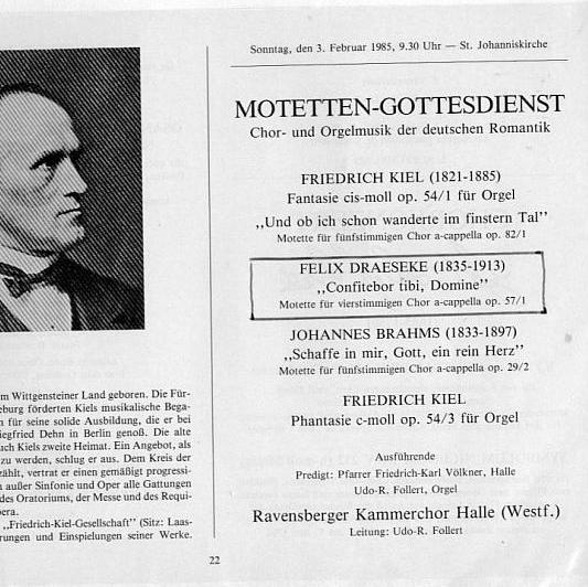 Draeseke Motette für Chor op 57/1, Ravensberger Kammerchor, Udo-R Follert [3 Feb 1985]