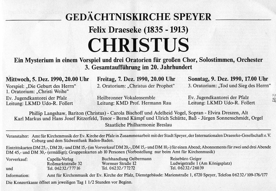 Das Christus Mysterium von Felix Draeseke (5 - 9 Dez 1990, Gedächtniskirche Speyer, Staatlische Philharmonie Breslau, Langshaw, Vogel, Markus, et al., Hermann Rau, Udo-R. Follert)