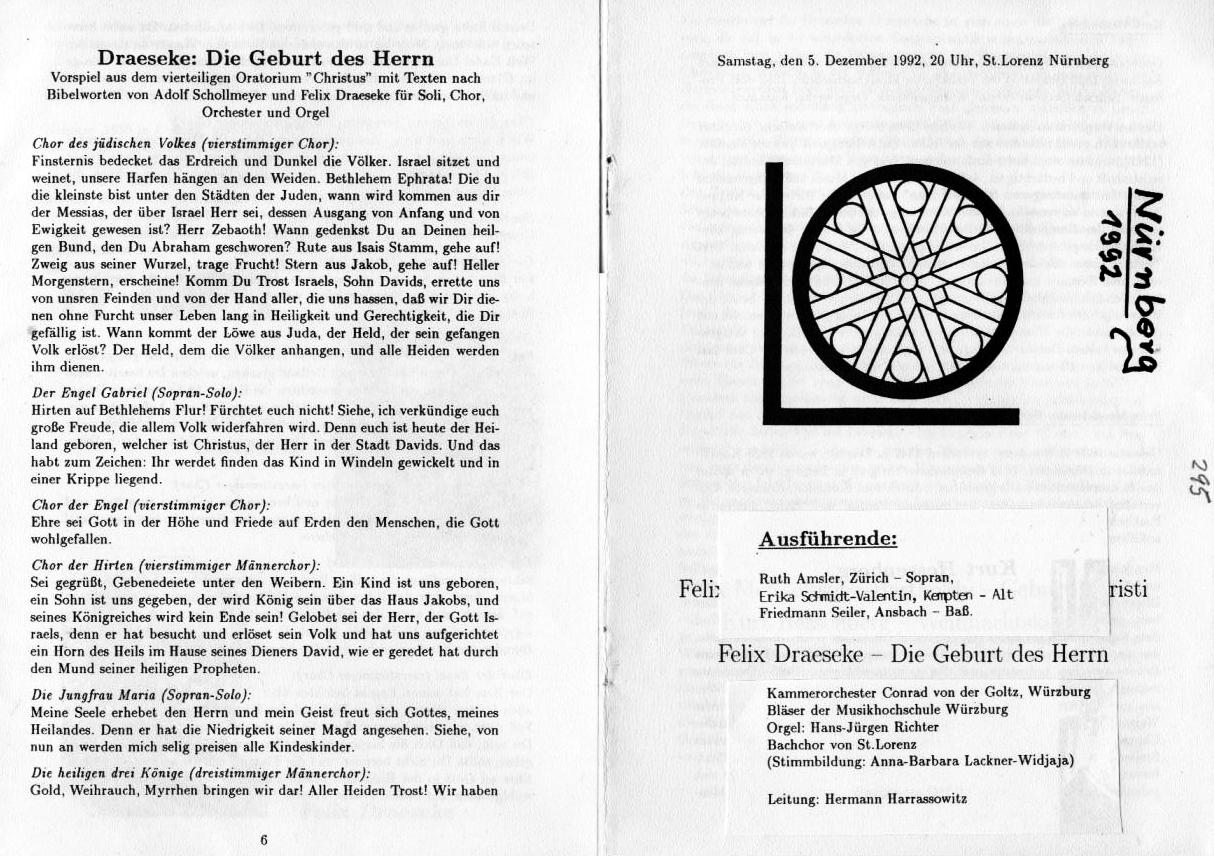 Draeseke: Vorspiel zu Christus - Die Geburt des Herrn (5 Dez 1992, Lorenzkirche Nürnberg, Würzburg Orchester, et al., Leitung: Hermann Harrassowitz)