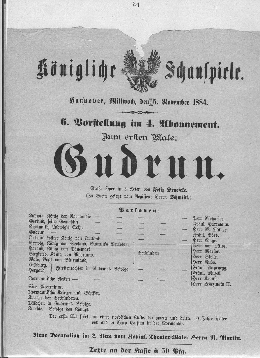 Oper "Gudrun" (Hannover, 5 Nov 1884)