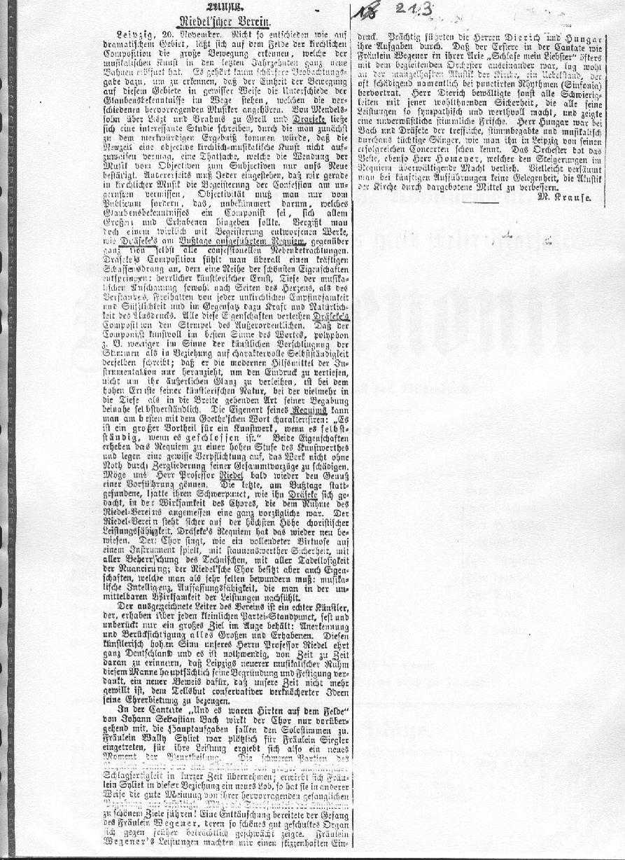 Draesekes Requiem in h-moll, op.22 (Leipziger Nachrichten 1886; Leipziger Tageblatt 1886)