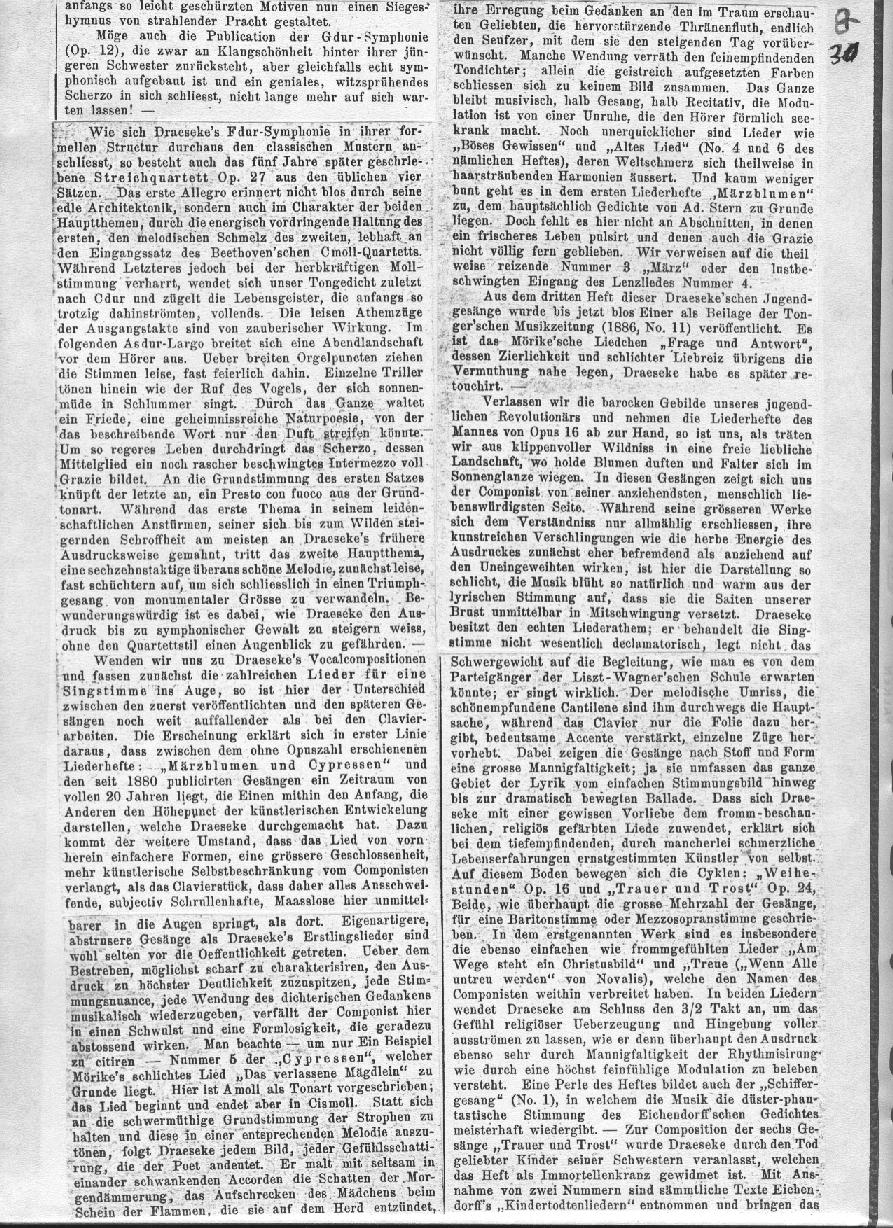 A. Niggli: Eine biographisch-kritische Studie über Felix Draeseke (Musikalisches Wochenblatt, Leipzig XVIII, nr 2-13; Januar-März 1887)