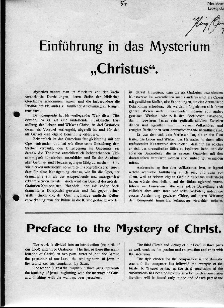 Draeseke: Einführung in das Mysterium "Christus" - Preface to the Mystery of Christ 