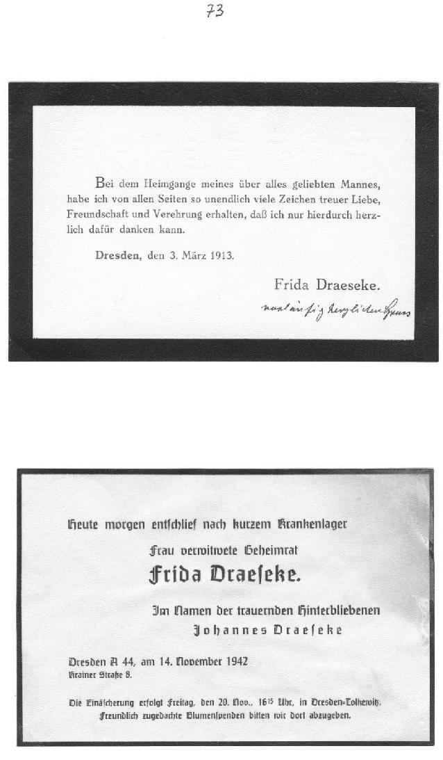 Todesanzeige: Frida Draeseke 1942