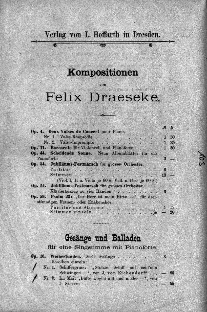 Felix Draesekes Werke im Verlag L. Hoffarth Dresden p 1