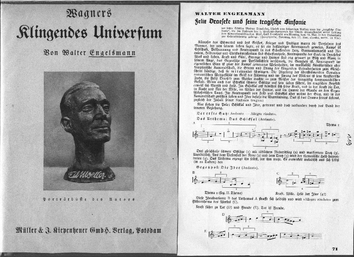Porträtbüste von Walter Engelsmann - Bildhauer Moeller -	Engelsmann: Felix Draeseke und seine tragische Sinfonie