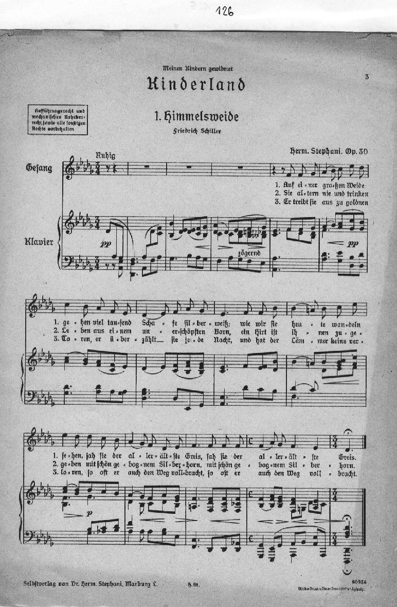 Hermann Stephani, op. 30, Kinderland - 6 Lieder