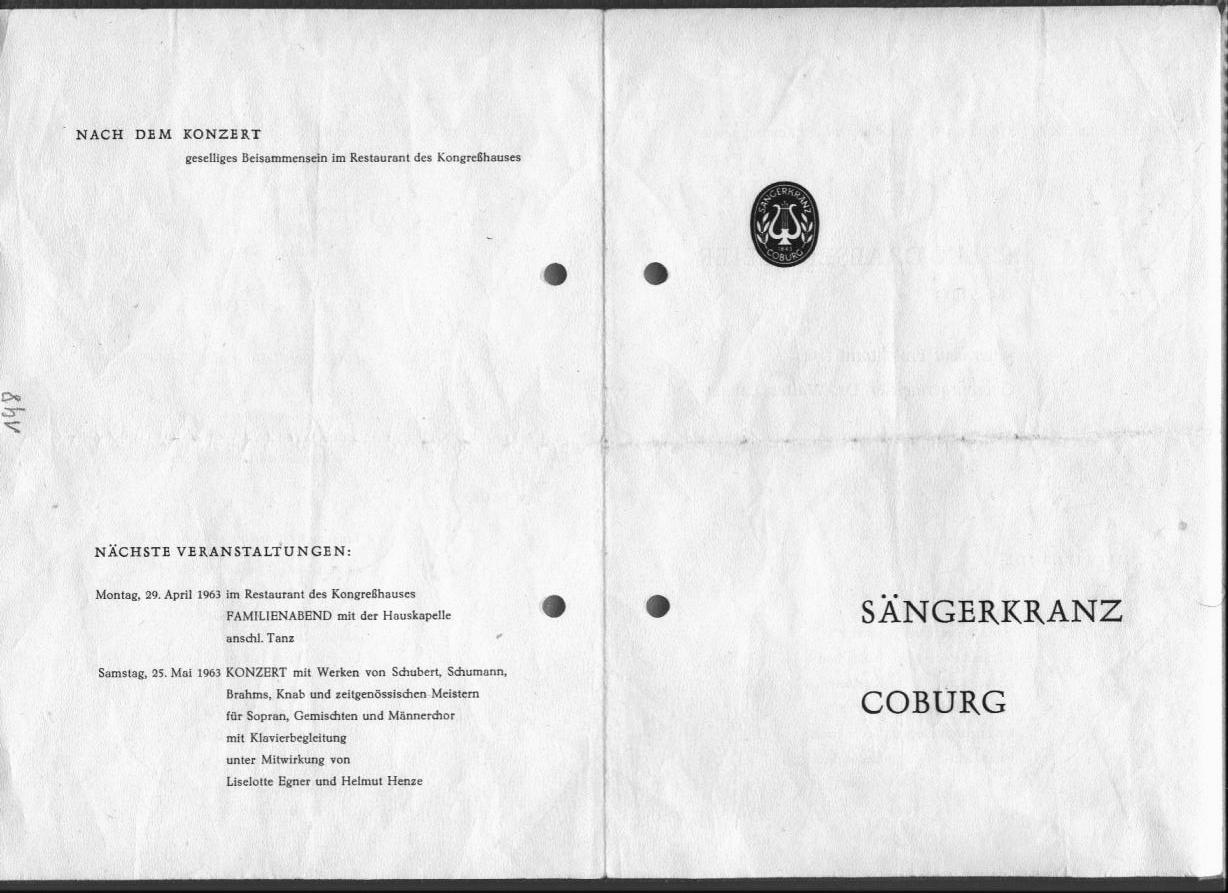 Konzertprogramm: Felix-Draeseke-Feier 1963 im Festsaal des Kongreßhauses Coburg (6 Apr 1963) 