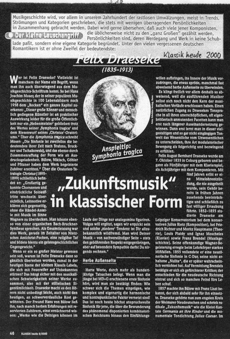 Christoph Schlüren: "Zukunftsmusik" in klassische Form, Klassik heute, 6/2000 