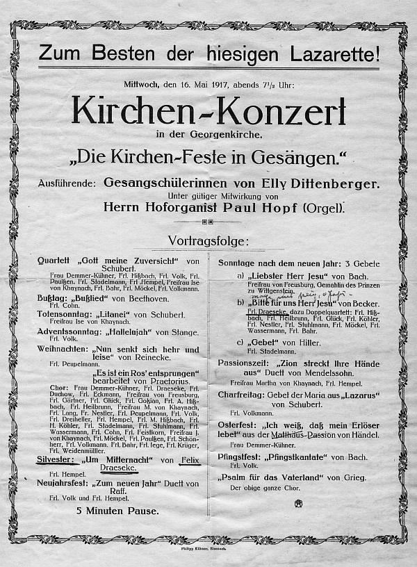 Georgenkirche (Eisenach?) - Die Kirchen-Feste in Gesängen. Draeseke Lied: Um Mitternacht op. 24 nr 6 - 16 Mai 1917