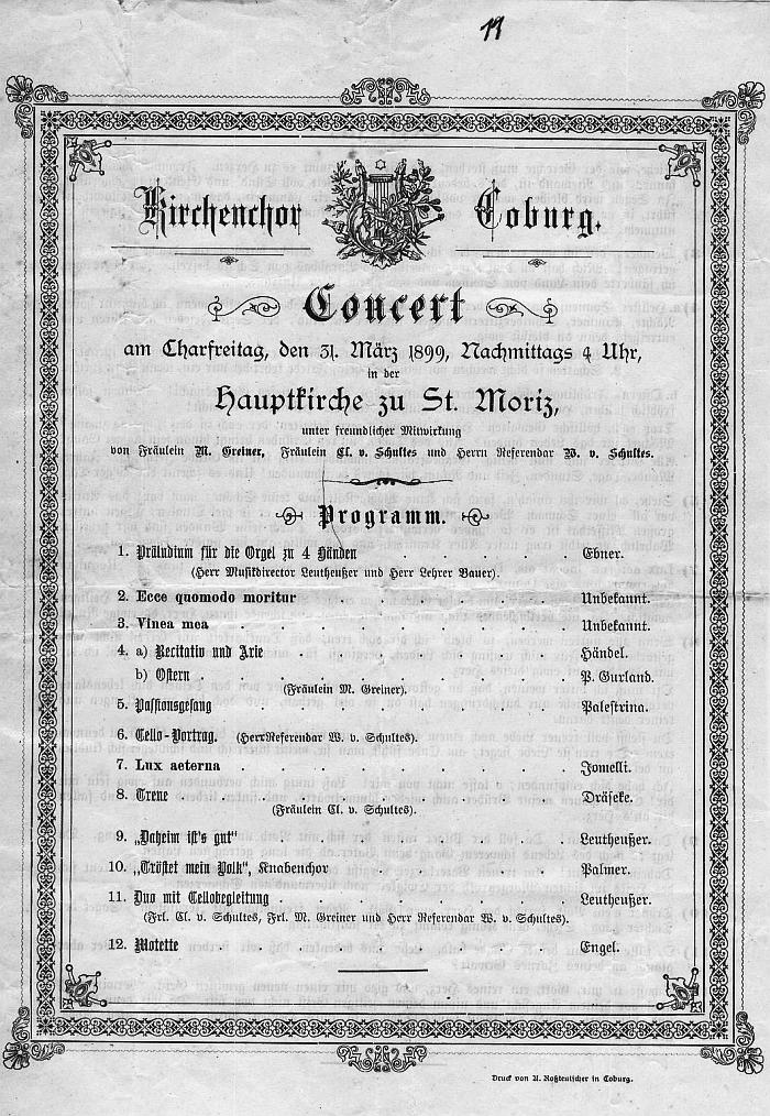 Moriz-Kirche Coburg -Kirchenchor Coburg. Draeseke Lied: Treue op.16.6 31 Mär 1899