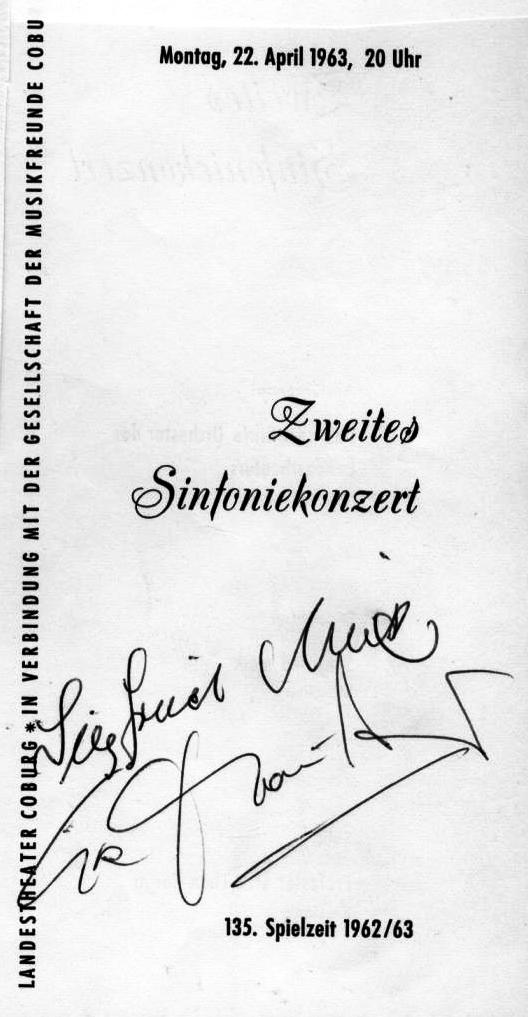 Landestheater Coburg: Sinfoniekonzert: Draeseke (Gudrun Ouv.), Beethoven, Schumann (Orchester des Landestheaters, Siegfried Meik) Coburg - 22 Apr 1963
