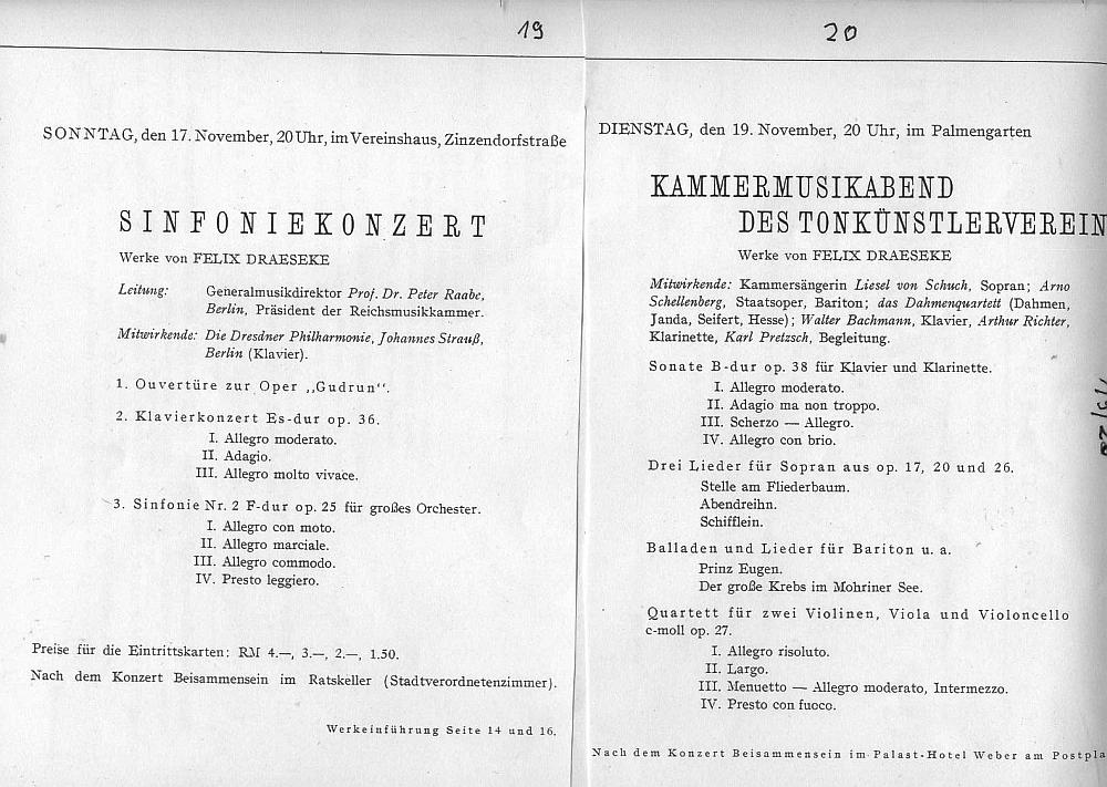 Felix Draeseke: Centennial Concerts in Dresden 1935 