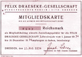 Felix Draeseke-Gesellschaft - Membership card 1934