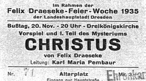 Ticket for a performance of Draeseke's Christus.